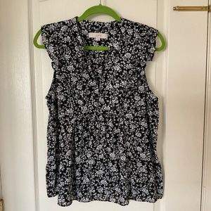 Loft Black & White Floral Blouse Women’s Medium